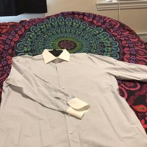 blue+white striped w/ white collar+ cuffs